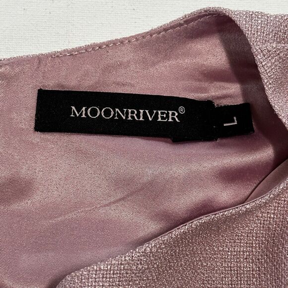 Moon River Women's Mini Dress Light Pink with Frayed Edges Button Details size L - Picture 3 of 8